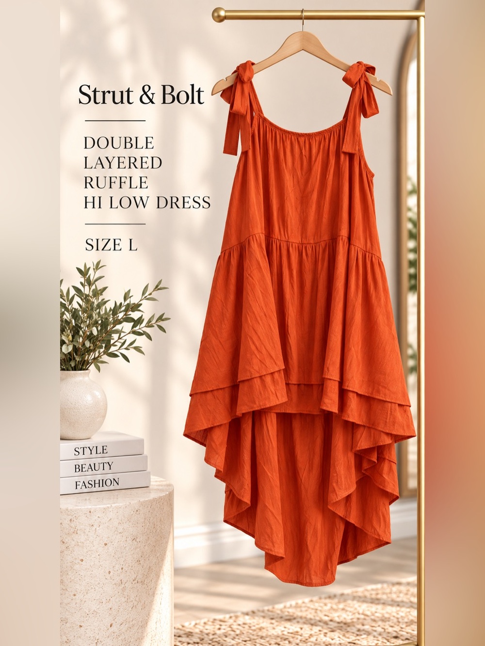 Strut & Bolt Orange Double Layered Ruffle High Low Dress Size L